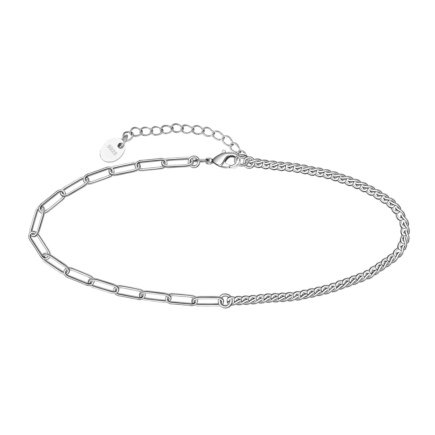 Ankle Bracelet 925 Sterling Silver Paperclip Anklet for Women