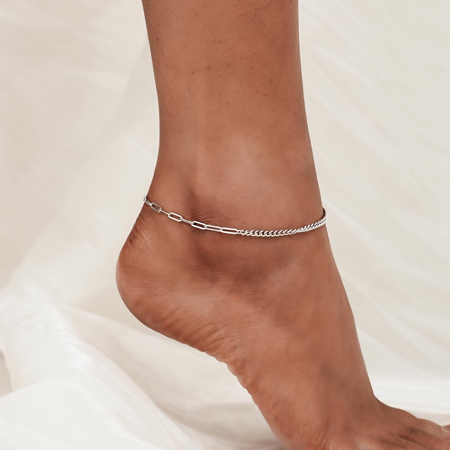 Ankle Bracelet 925 Sterling Silver Paperclip Anklet for Women