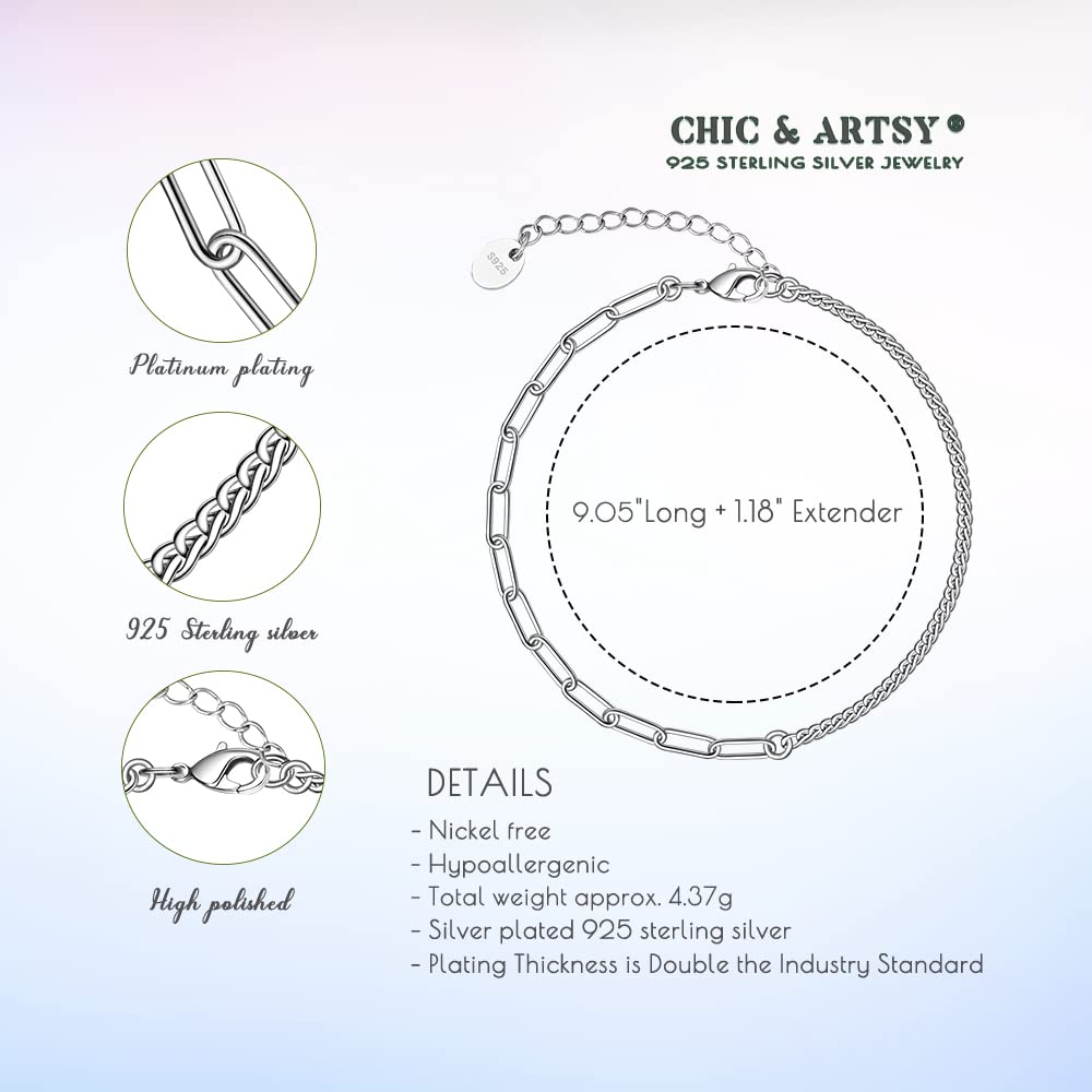 Ankle Bracelet 925 Sterling Silver Paperclip Anklet for Women