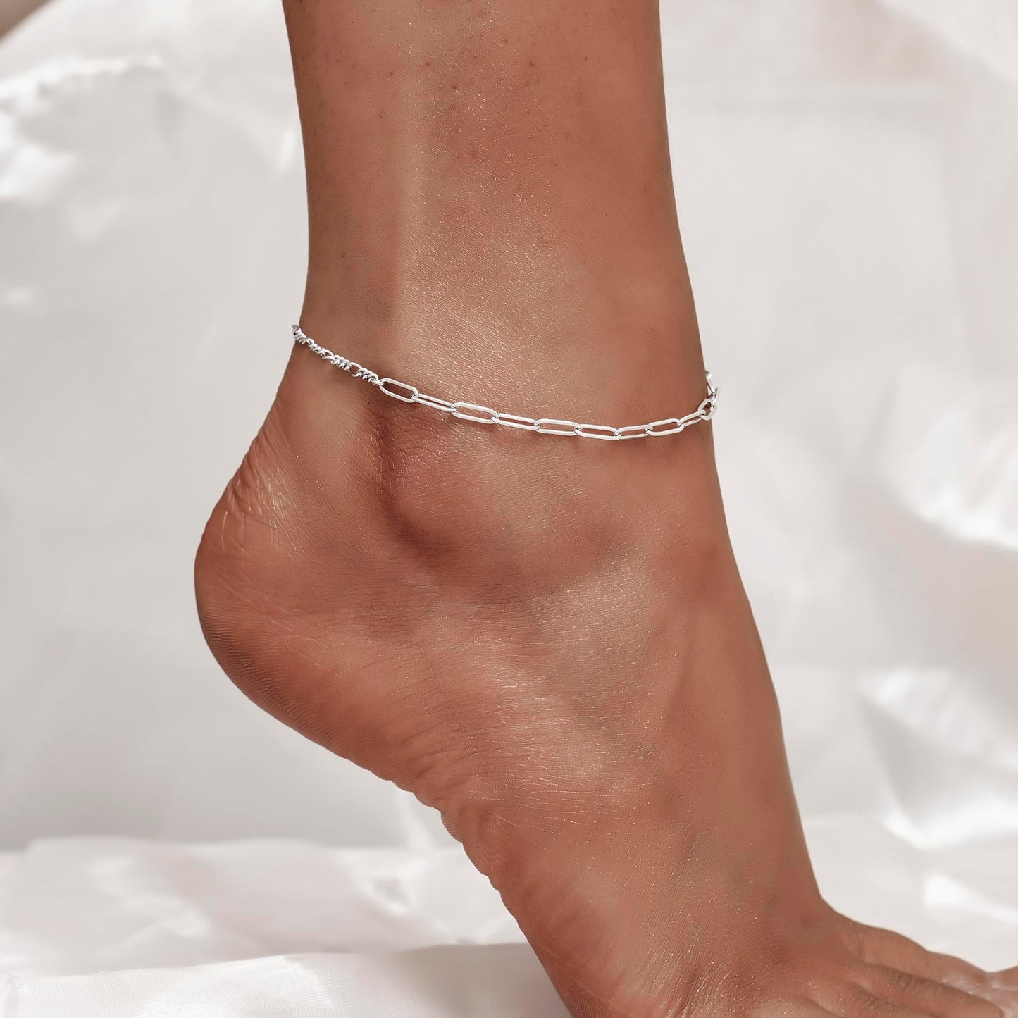 Ankle Bracelet 925 Sterling Silver Italian Paperclip Link Chain Ankle Bracelet