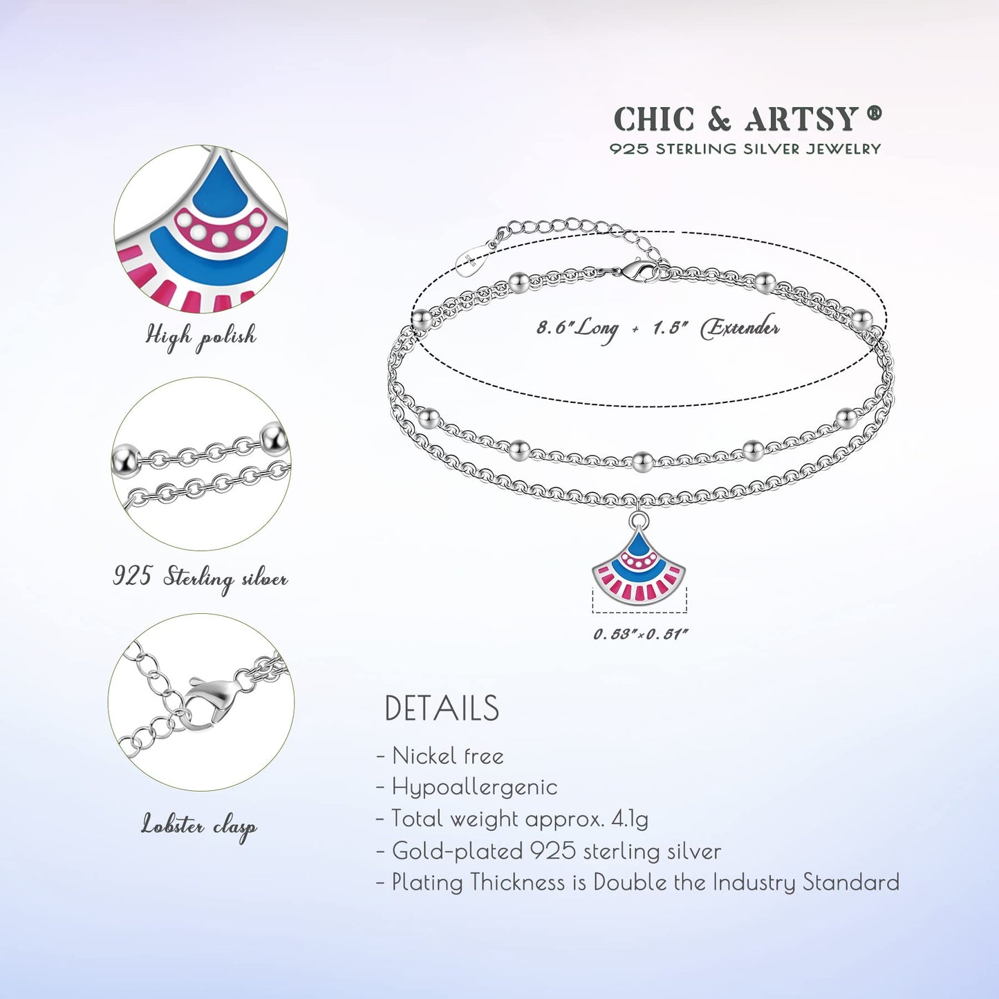Ankle Bracelet 925 Sterling Silver Boho Anklet Dainty Beach Boho Anklets for Women