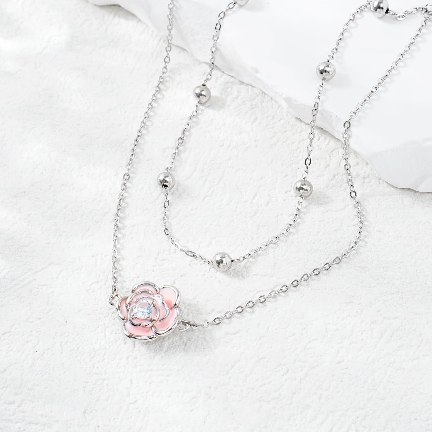Ankle Bracelets 925 Sterling Silver Pink Roses Ankle Dainty Layered Anklet Bracelets
