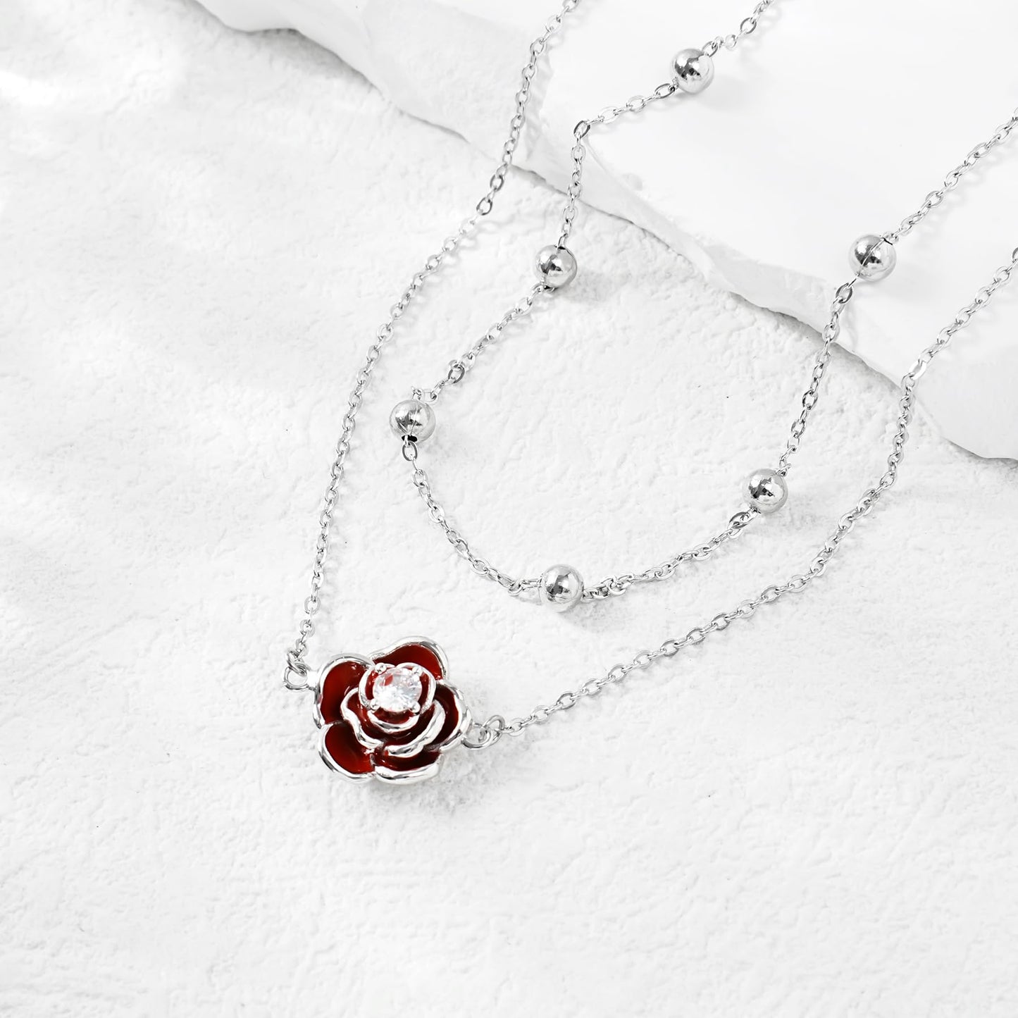 Ankle Bracelet for Women 925 Sterling Silver Red Roses Ankle Dainty Layered Anklet Bracelet