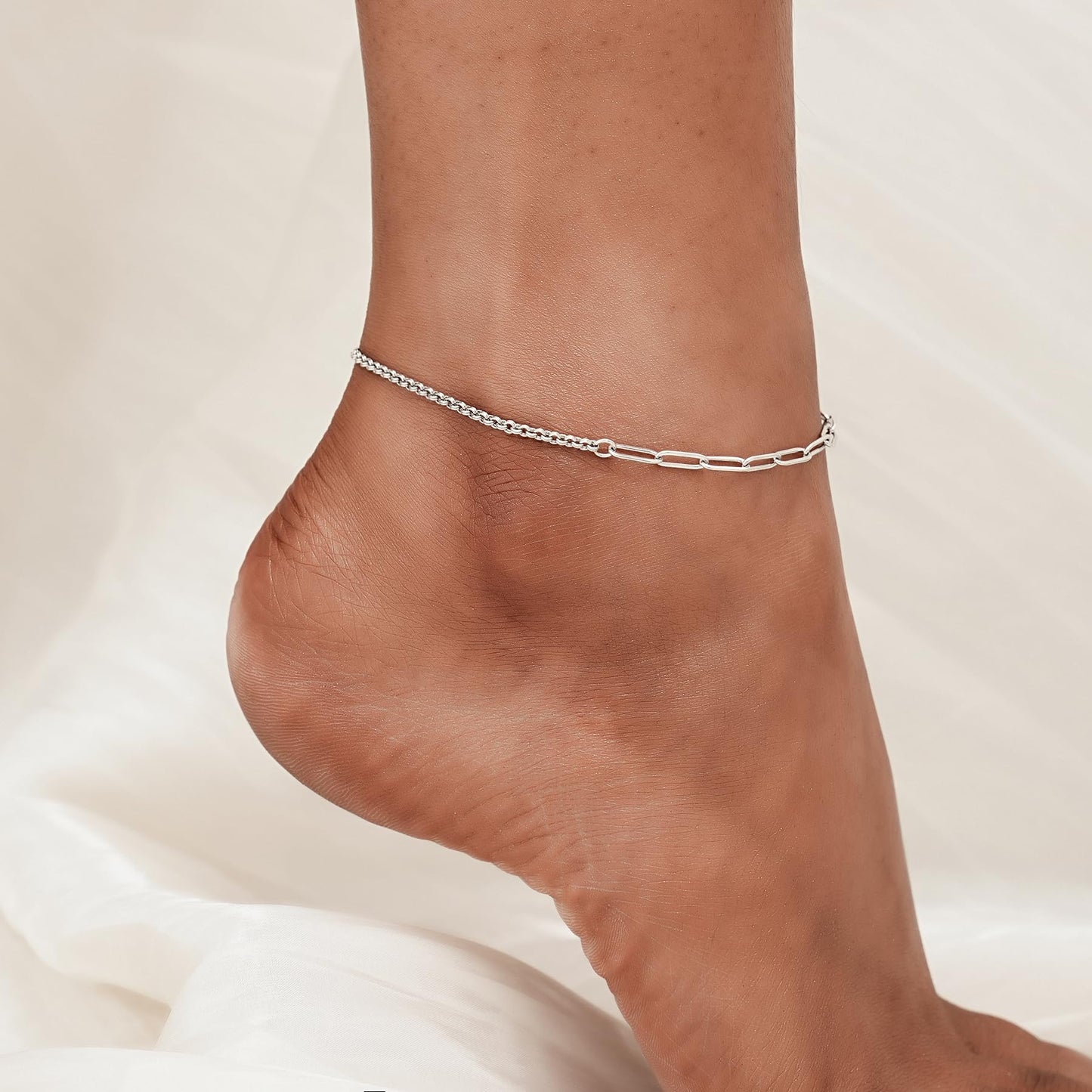 Ankle Bracelet 925 Sterling Silver Paperclip Anklet for Women
