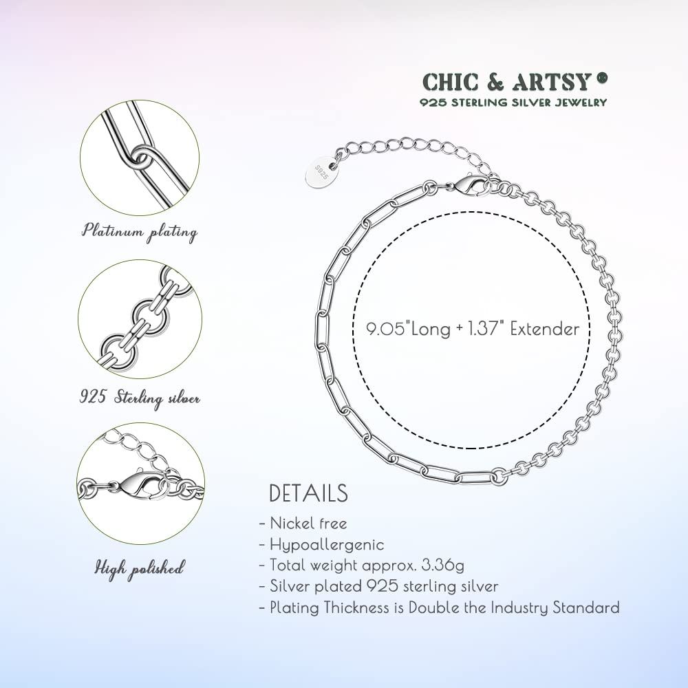 Ankle Bracelet 925 Sterling Silver Paperclip Anklet for Women