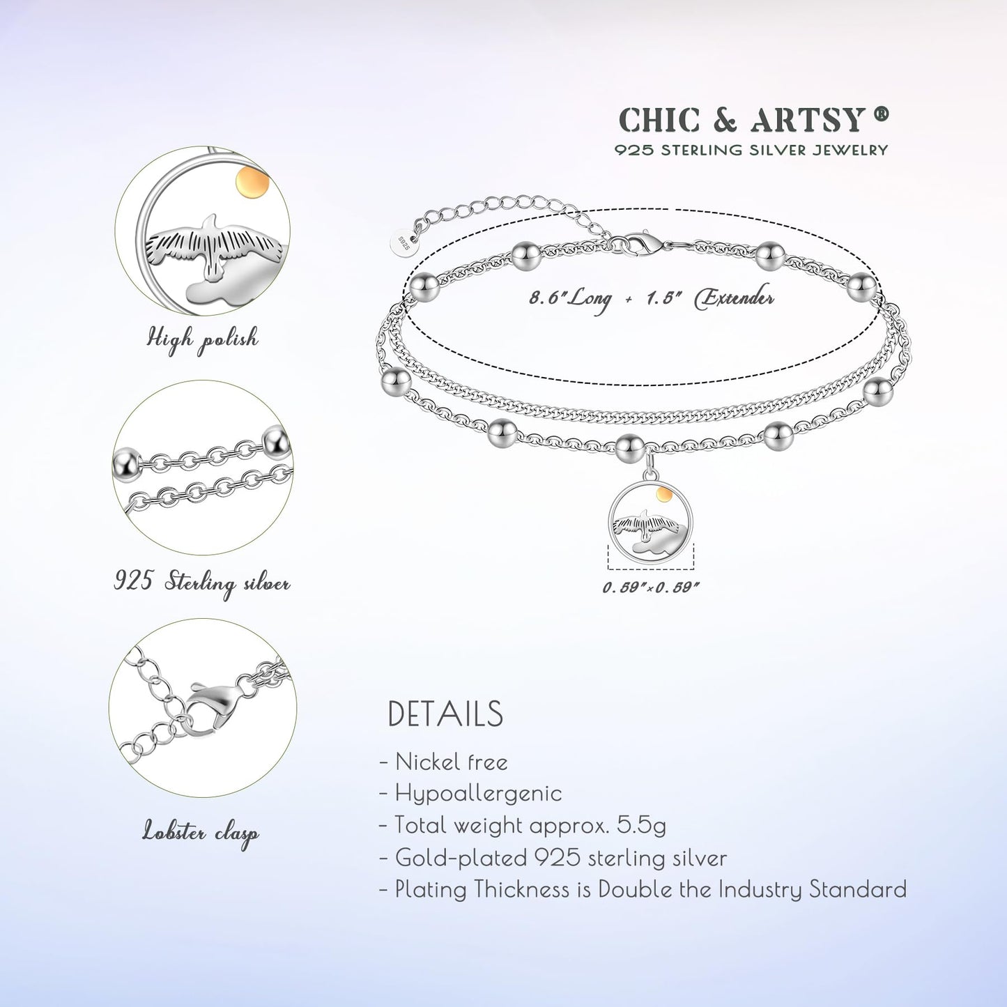 Ankle Bracelet 925 Sterling Silver Eagle Anklet Cute Eagle Anklets for Women