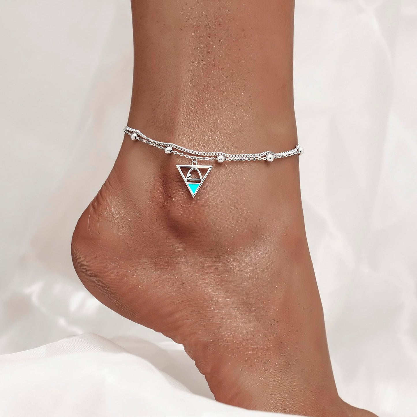 Ankle Bracelet 925 Sterling Silver Triangle Anklet Dainty White Gold Triangle Anklets for Women