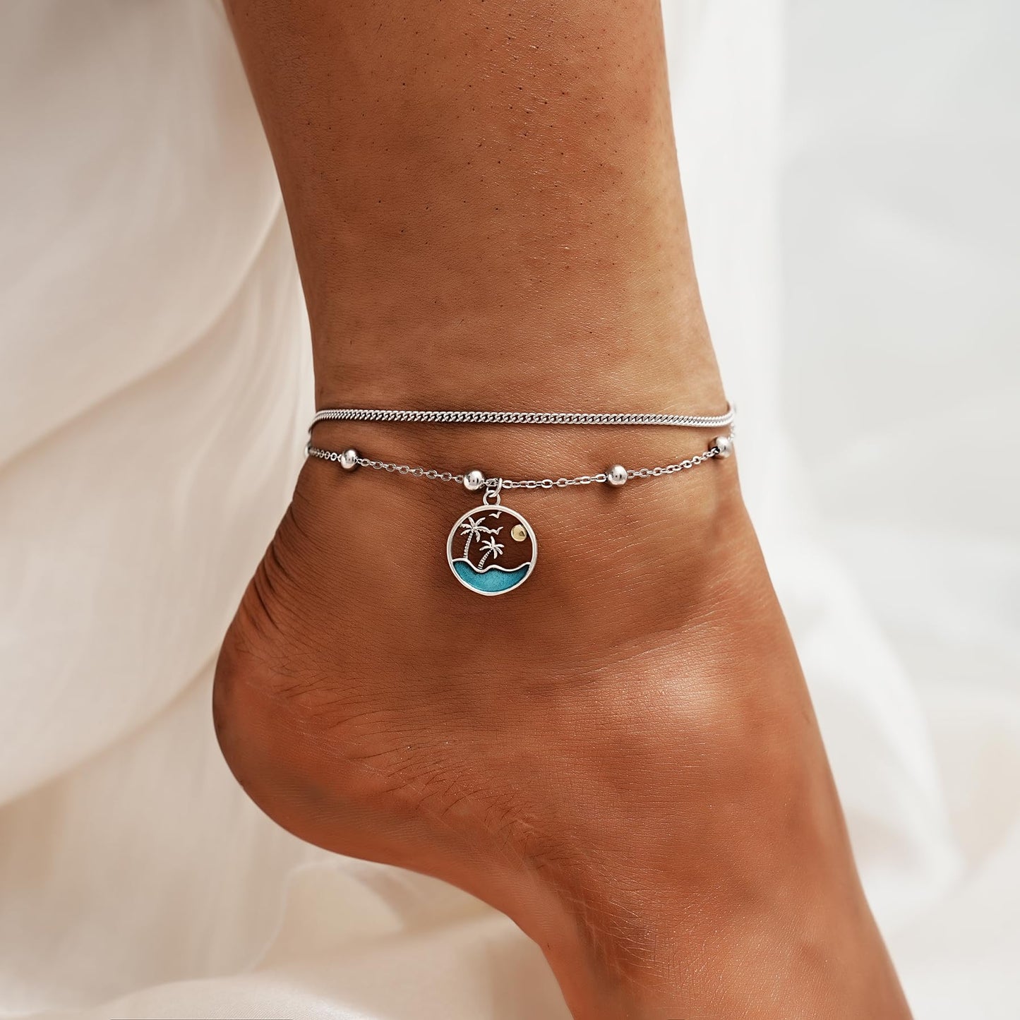 Ankle Bracelet 925 Sterling Silver Palm Tree Anklet for Women