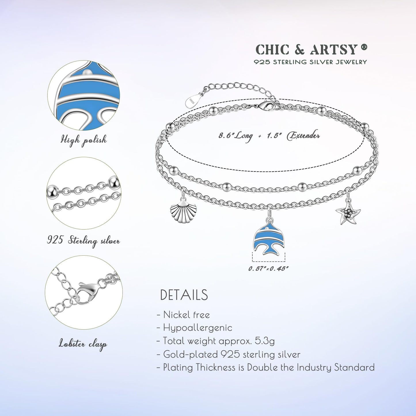Ankle Bracelet 925 Sterling Silver Fish Anklet Cute Fish Anklets for Women