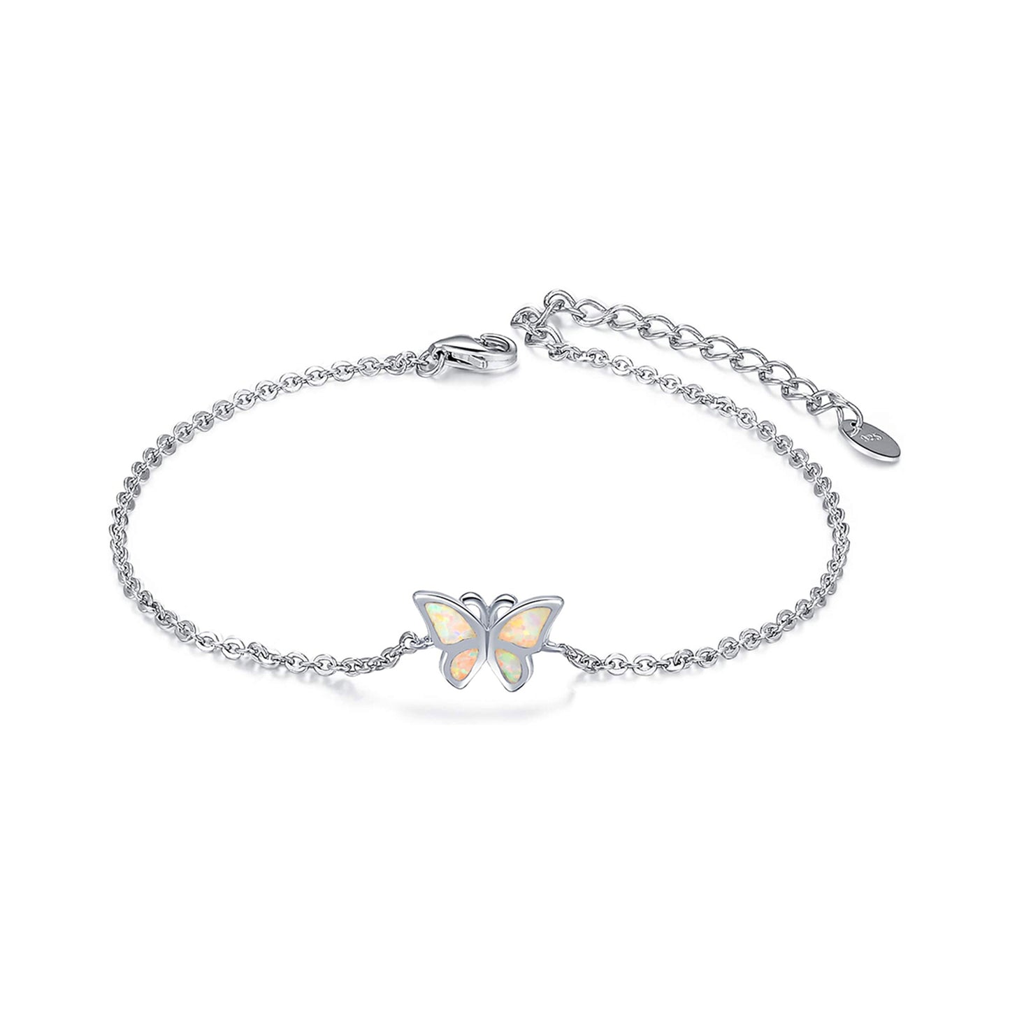 925 Sterling Silver Synthetic Opal Butterfly Bracelets