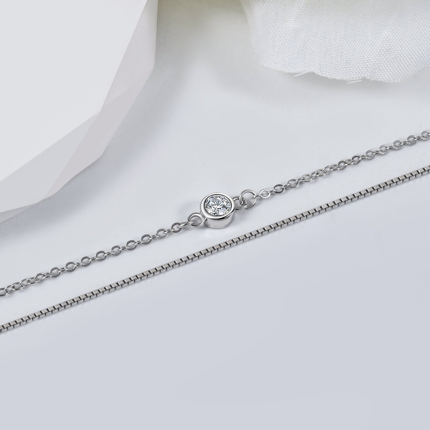 925 Sterling Silver White CZ Ankle Bracelets
