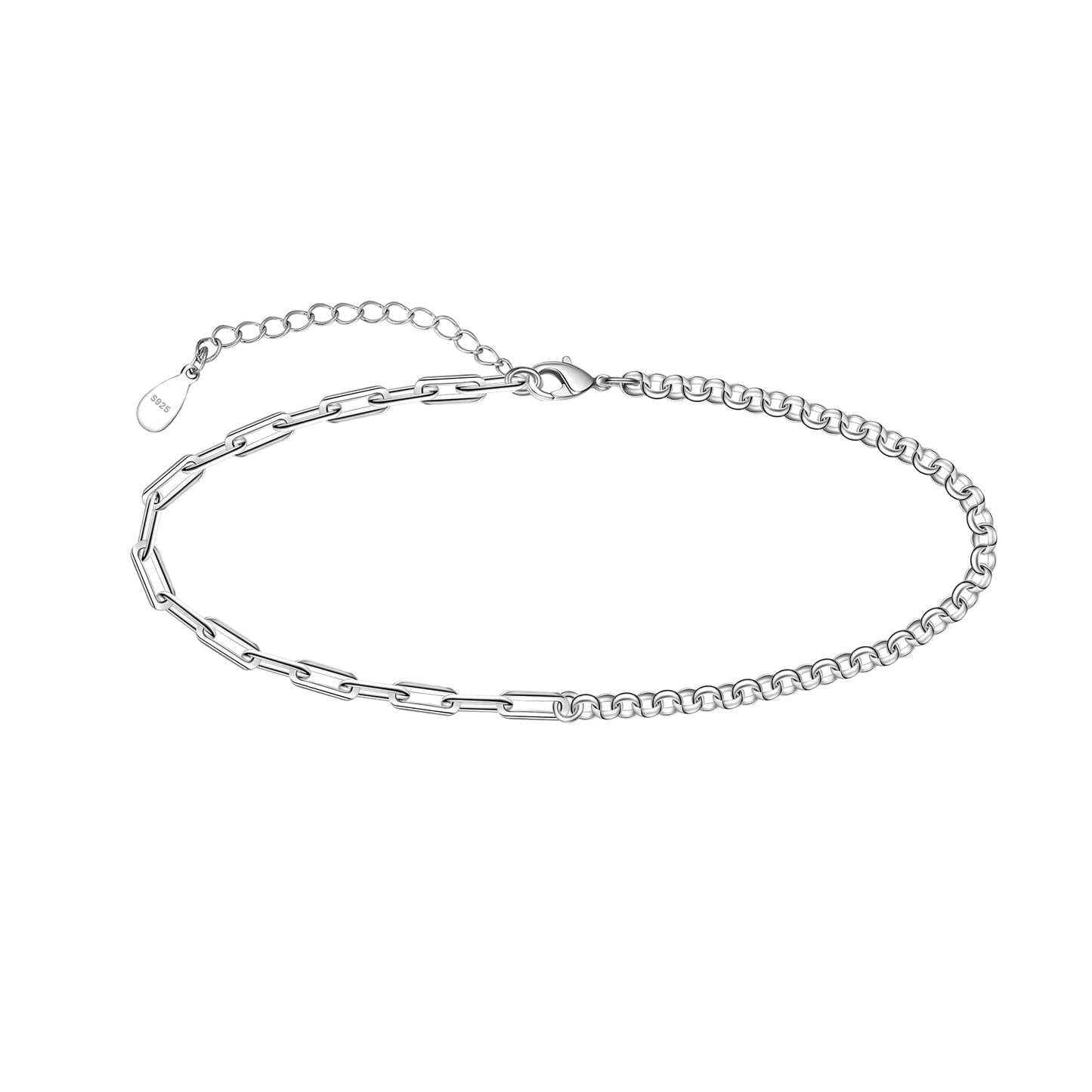 925 Sterling Silver Paperclip link Chain Anklet Bracelets
