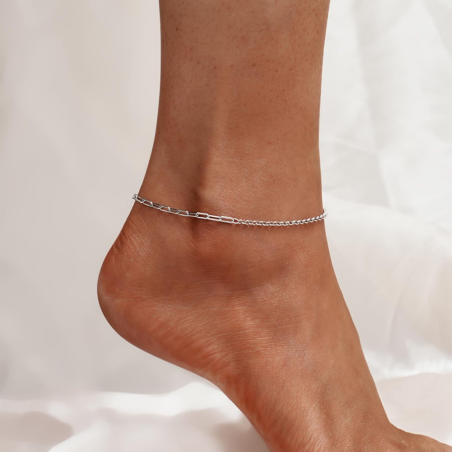 925 Sterling Silver Paperclip link Chain Anklet Bracelets