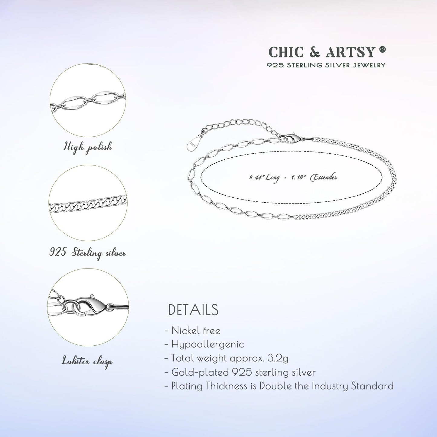 925 Sterling Silver Simple Delicate Beach Minimalist Foot Jewelry Anklet Hypoallergenic