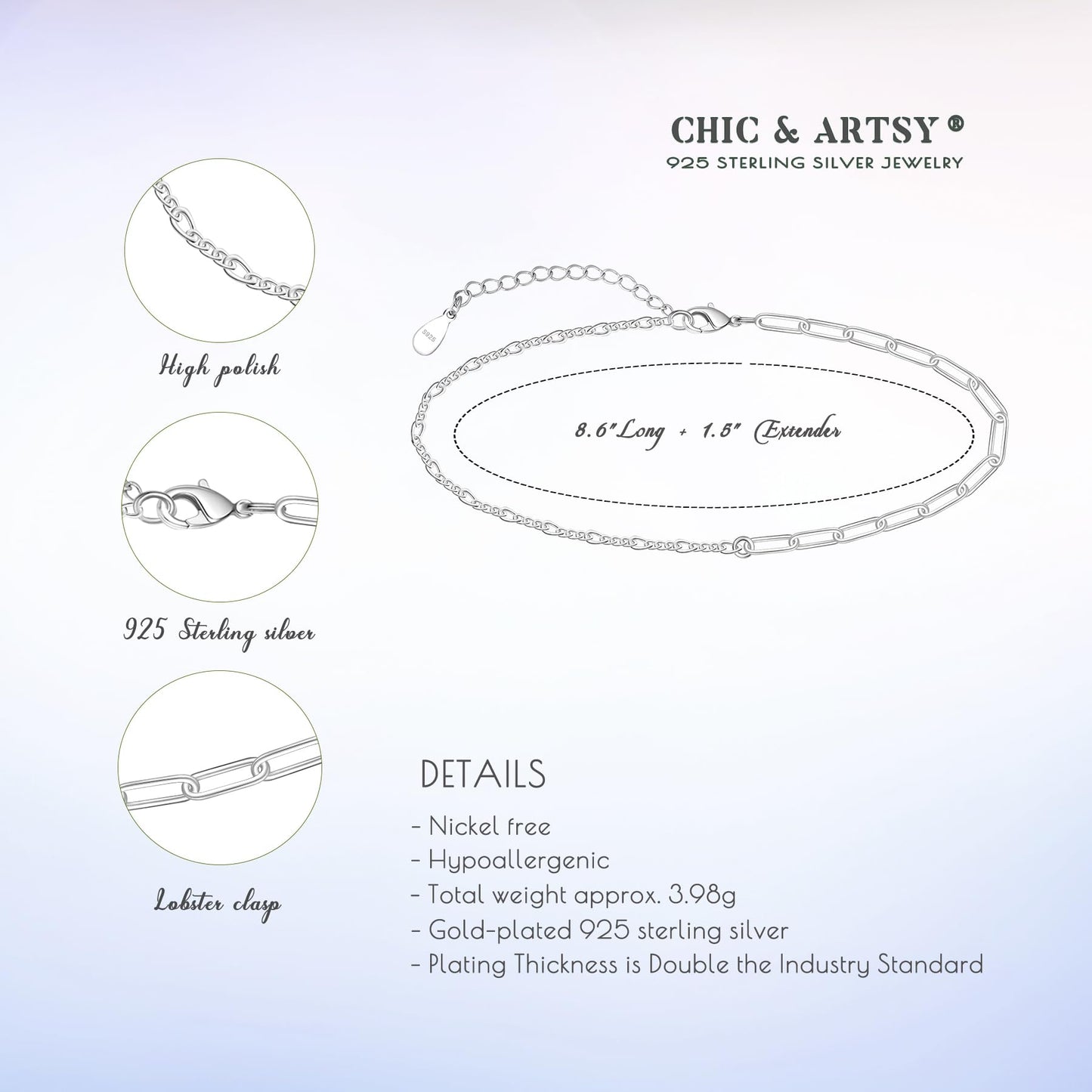 925 Sterling Silver Ankle Bracelet Cute Layered Anklet Bracelet for Women