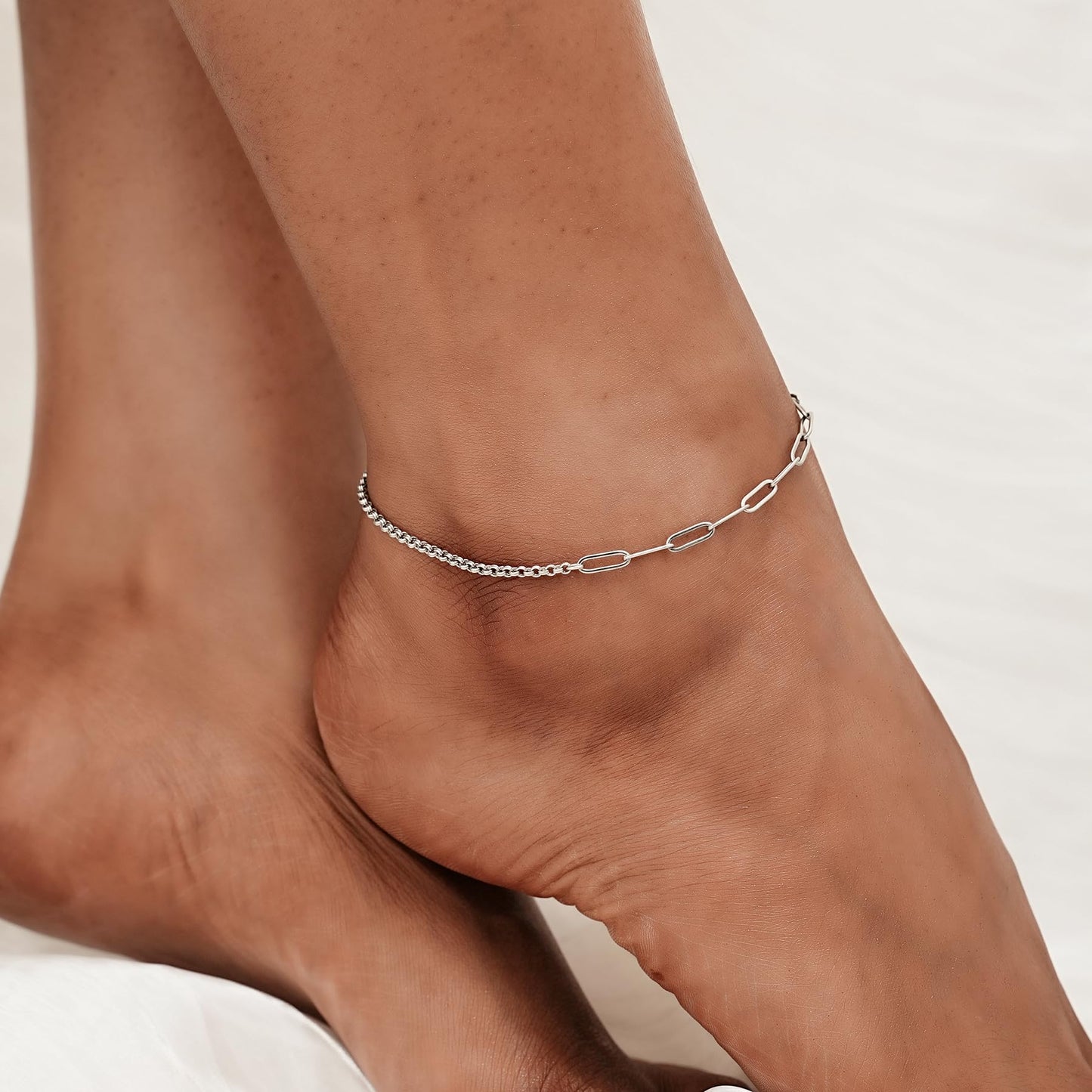 925 Sterling Silver Ankle Bracelet Paperclip link Chain Anklets Cute Anklet Bracelet for Women