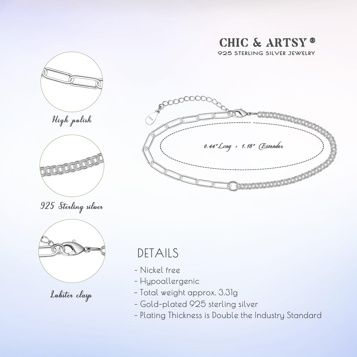 925 Sterling Silver Ankle Bracelet Paperclip link Chain Anklets Cute Anklet Bracelet for Women