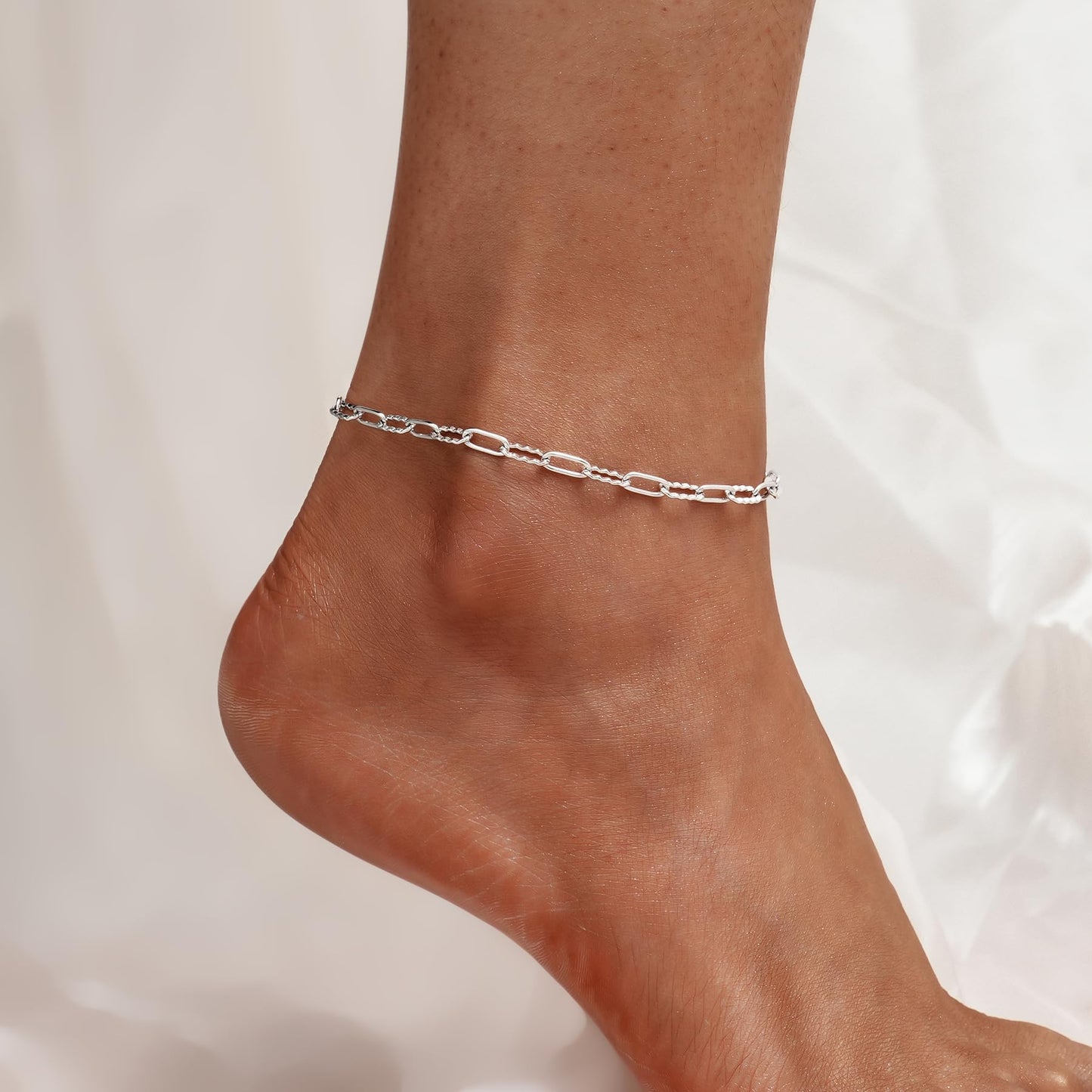 925 Sterling Silver Hypoallergenic Paperclip Ankle Bracelet Paperclip link Chain Simple Adjustable Anklets Bracelet for Women