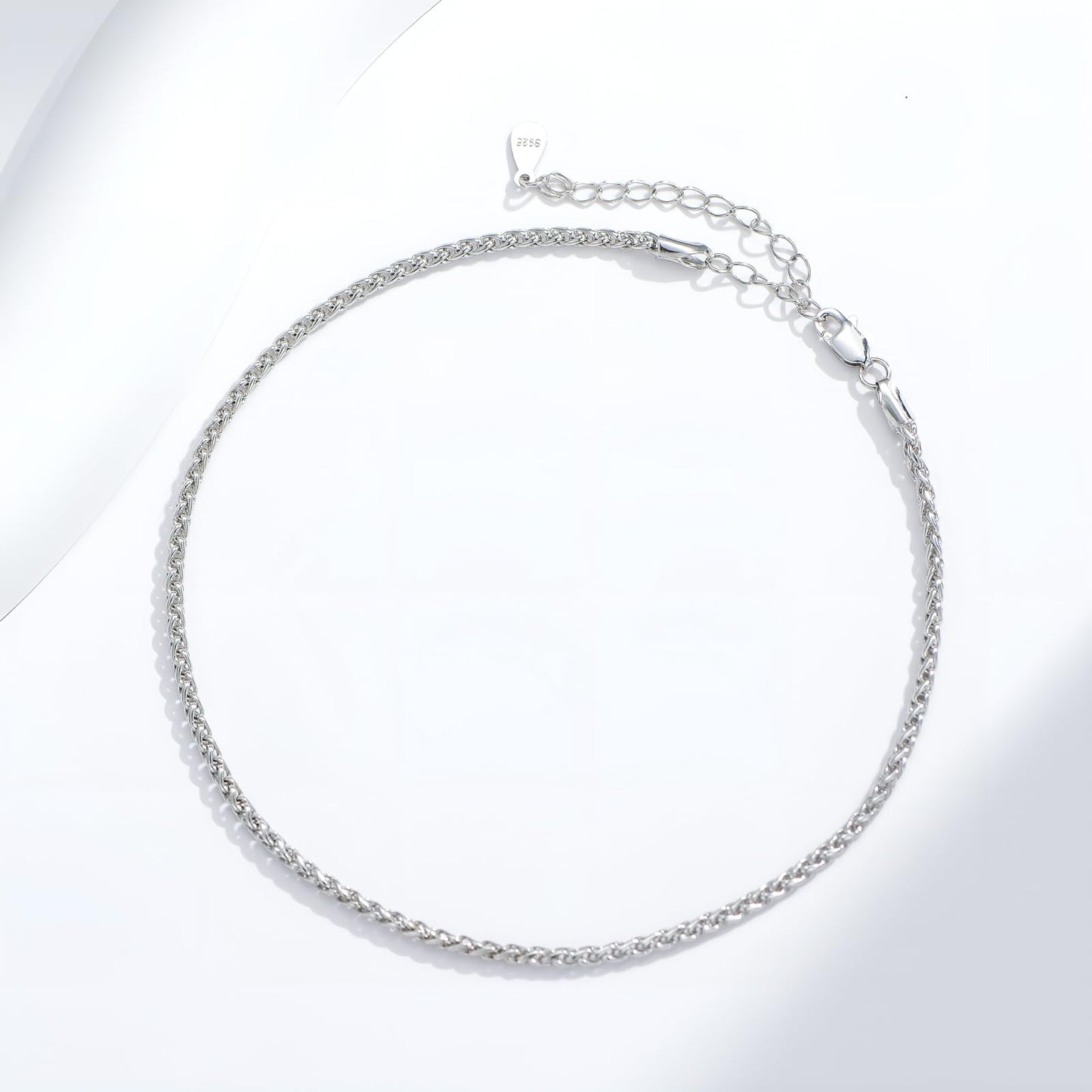 925 Sterling Silver Diamond-Cut Braided Rope Chain Anklet Summer Beach Foot Chain for Women