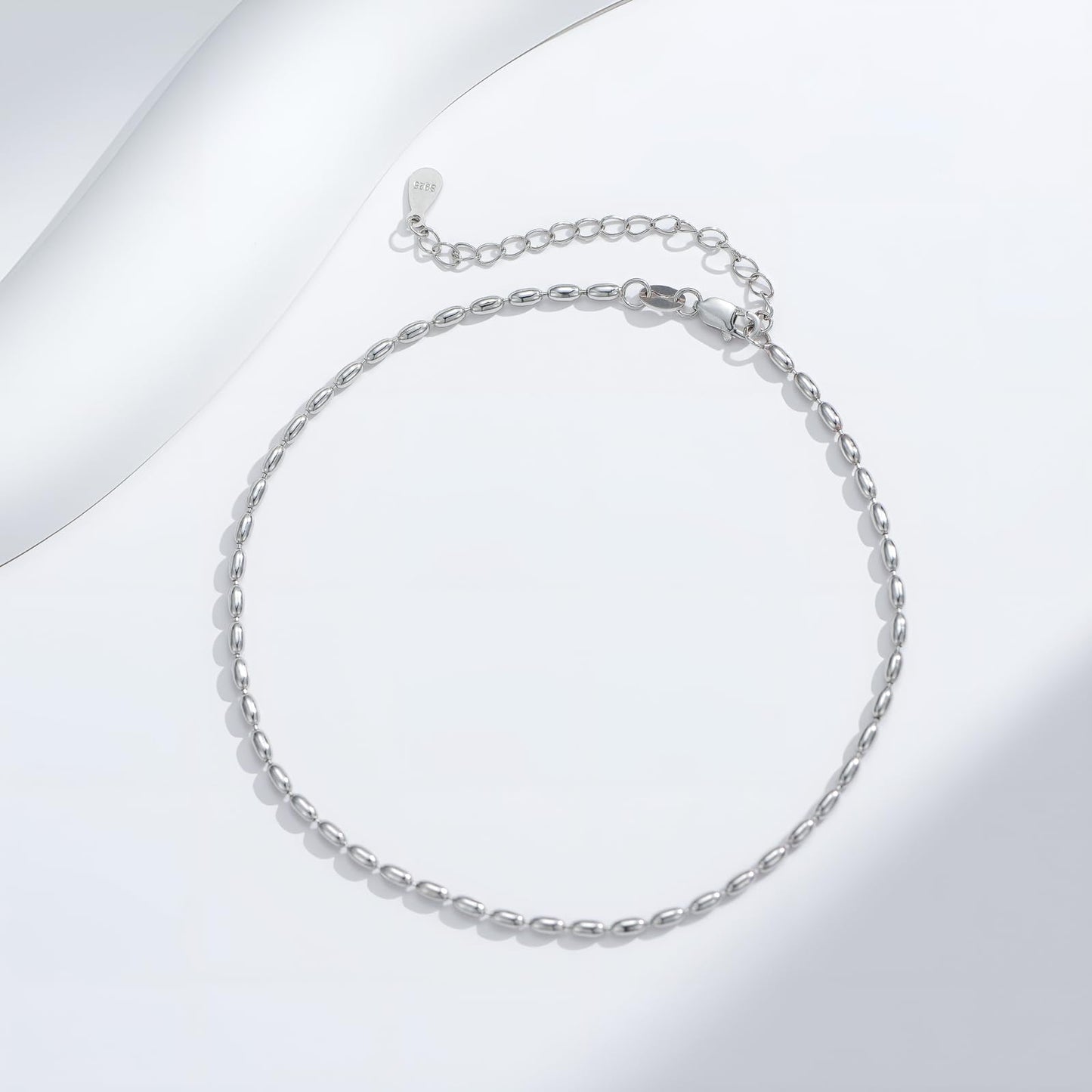 925 Sterling Silver Oval Bead Ball Strand Chain Anklets Summer Beach Foot Chain for Women