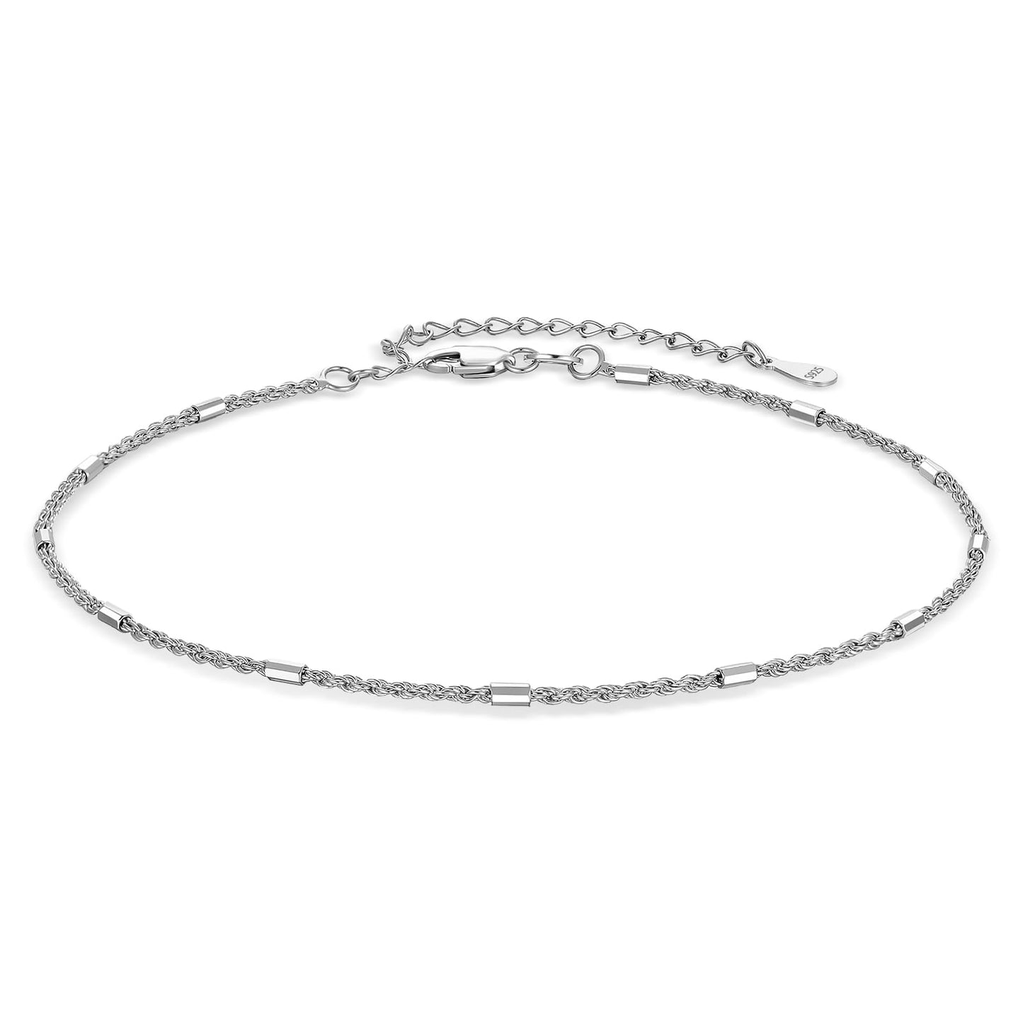 925 Sterling Silver Diamond-Cut Braided Rope Chain Anklet Summer Foot Chain for Women