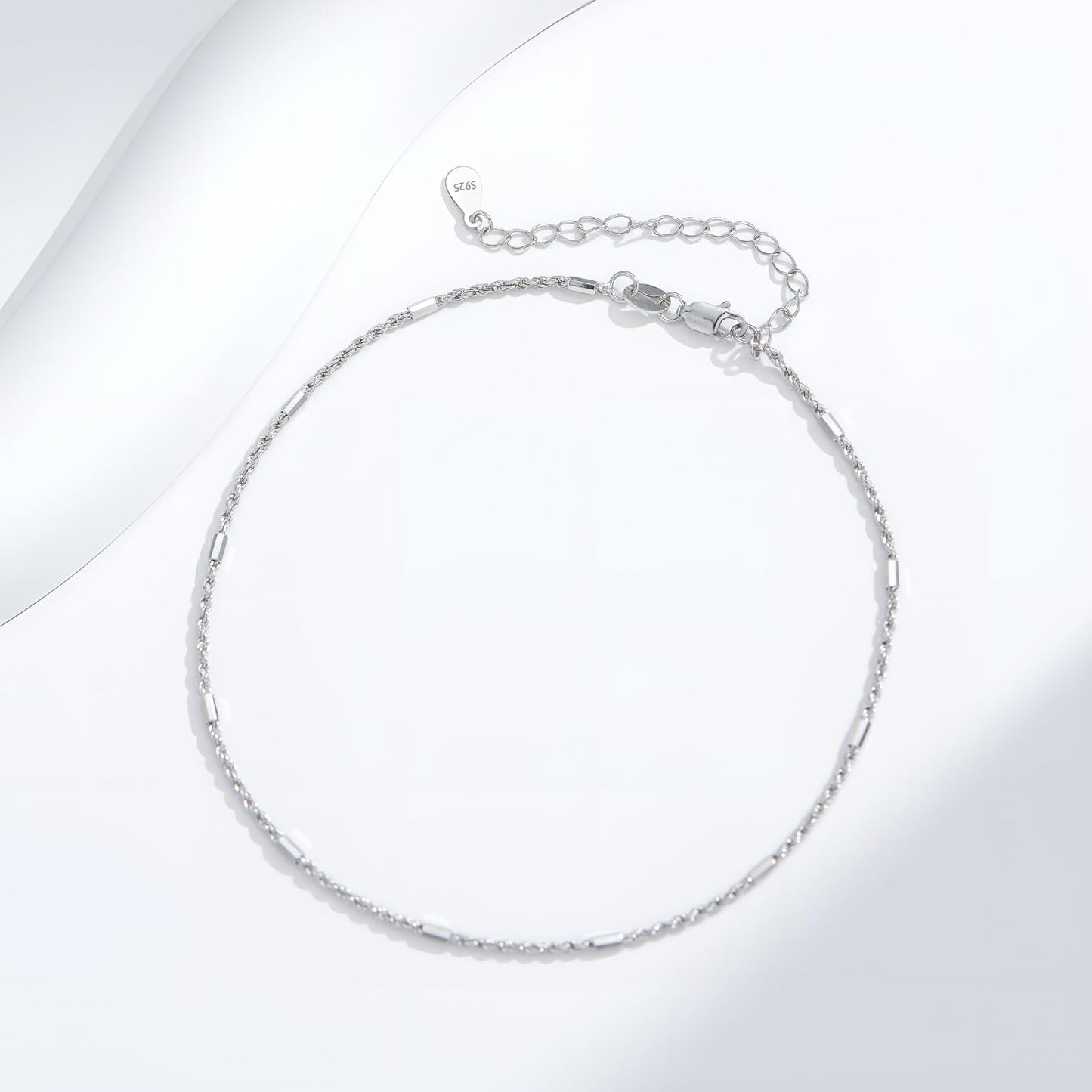 925 Sterling Silver Diamond-Cut Braided Rope Chain Anklet Summer Foot Chain for Women