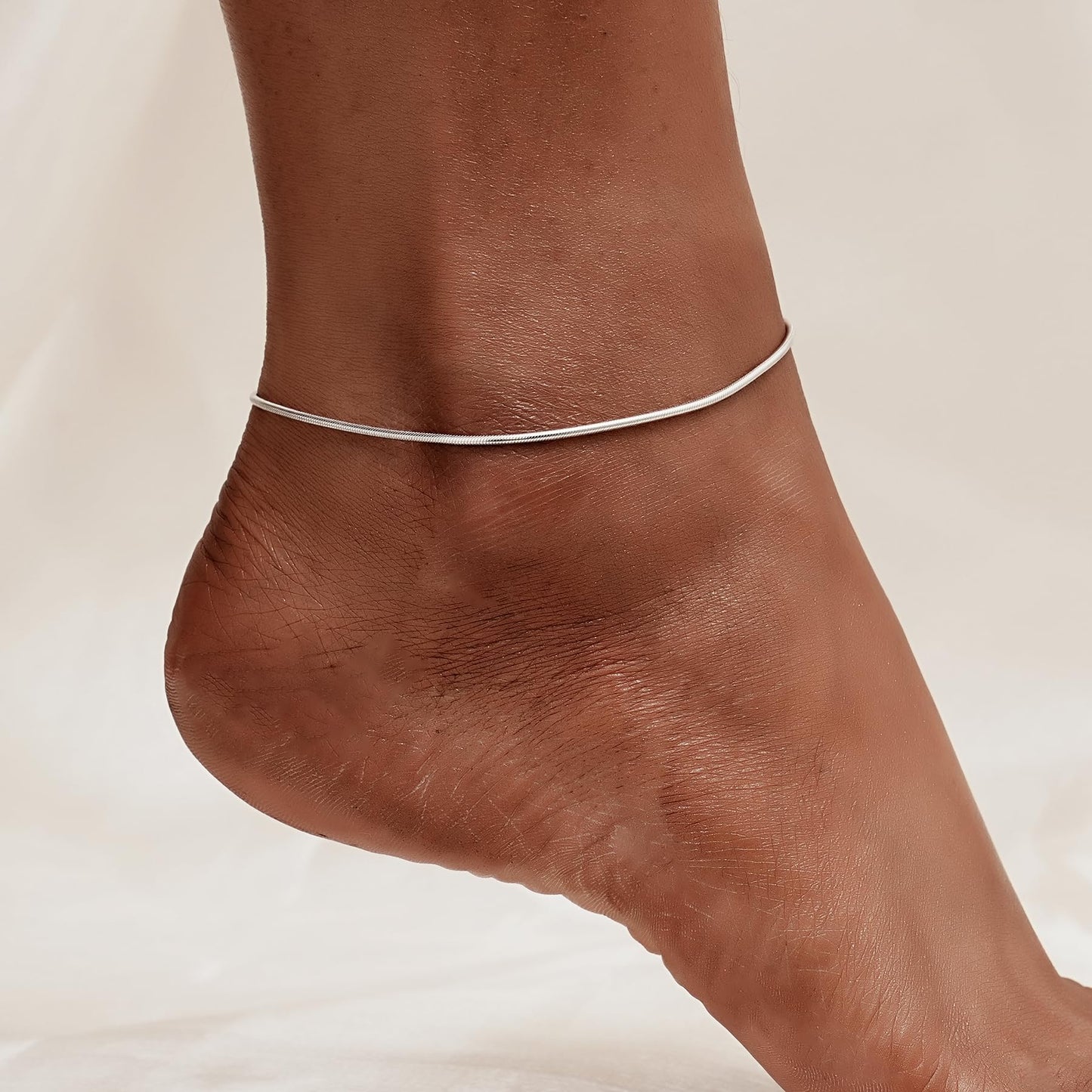 925 Sterling Silver Round Snake Chain Anklets Bracelet Summer Foot Chain for Women