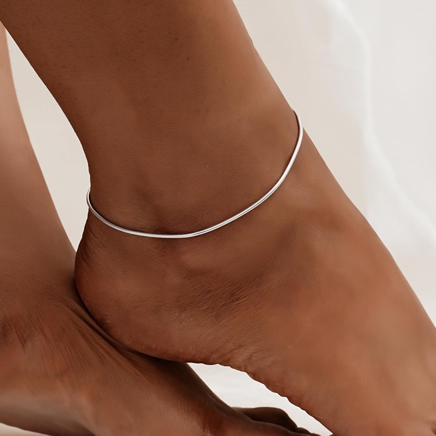 925 Sterling Silver Round Snake Chain Anklets Bracelet Summer Foot Chain for Women