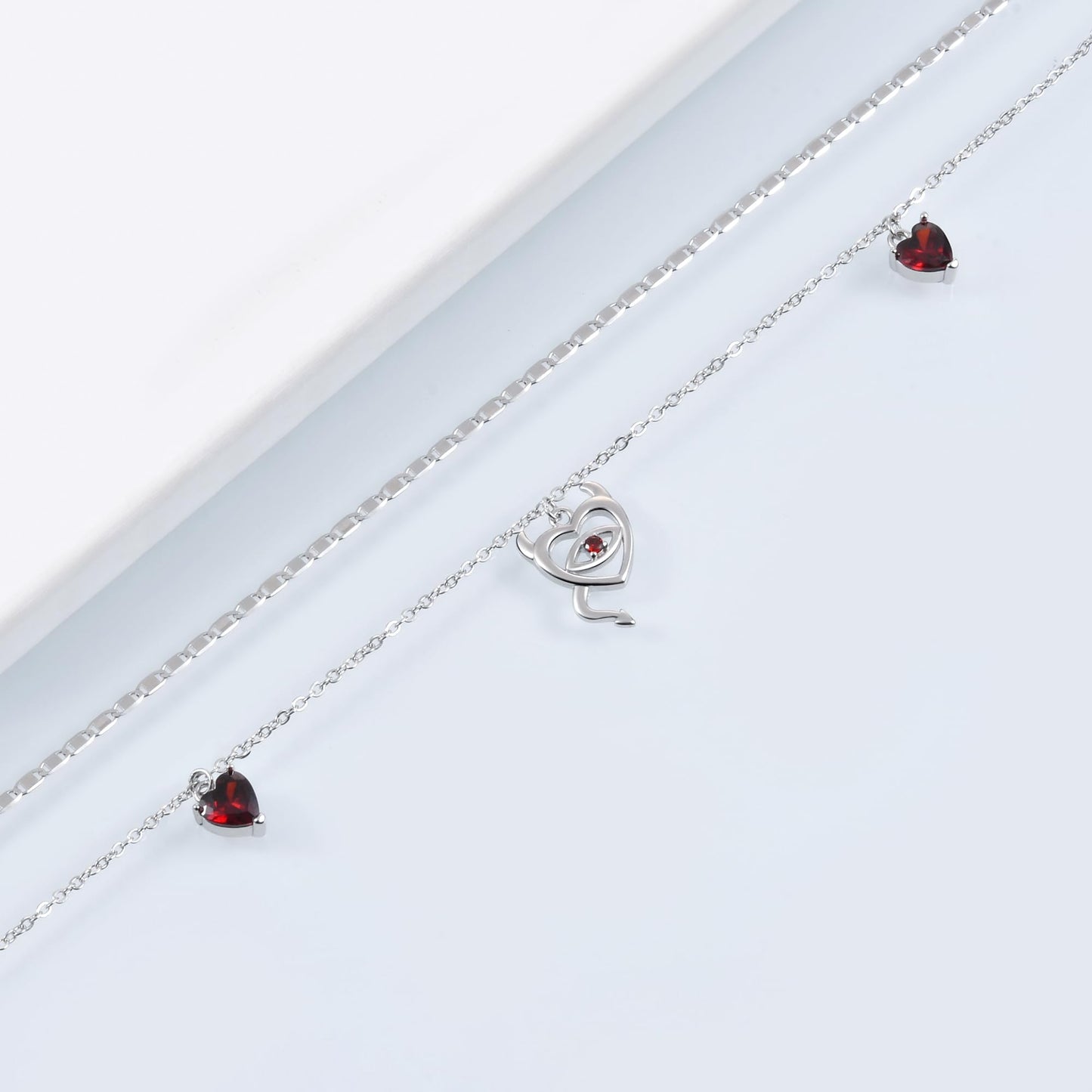 925 Sterling Silver Devil Anklet Heart Red Zirconia Cute Women's Anklet Bracelets