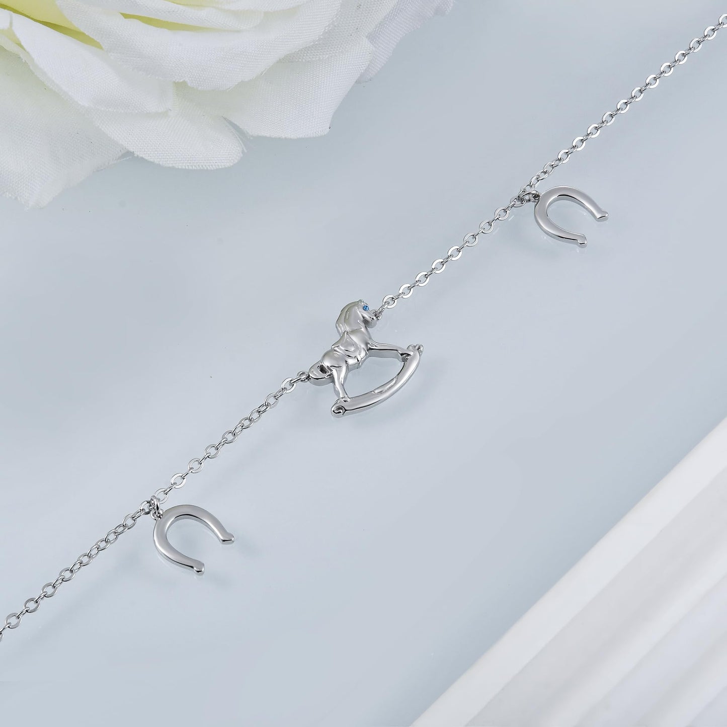925 Sterling Silver Cute Carousel Anklet Bracelets Animal Foot Chain for Women