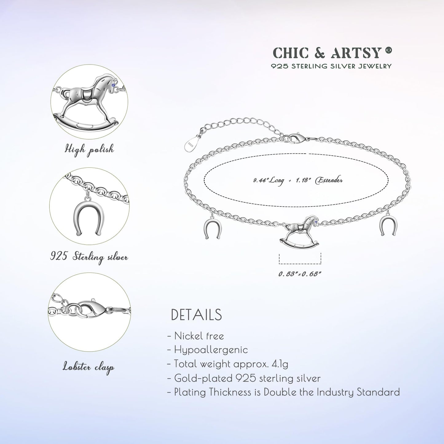 925 Sterling Silver Cute Carousel Anklet Bracelets Animal Foot Chain for Women