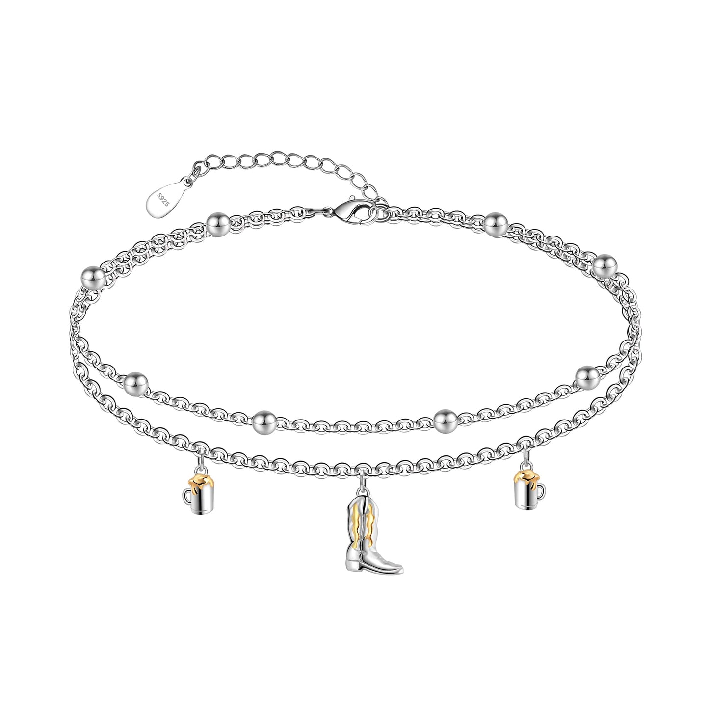 Western Cowboy Boot Anklet 925 Sterling Silver Adjustable Ankle Bracelets