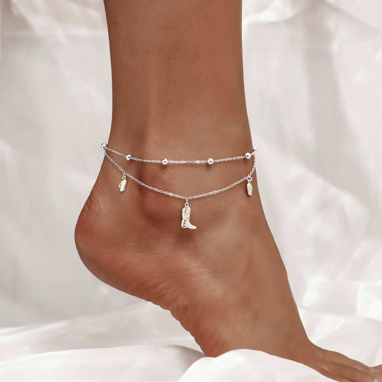 Western Cowboy Boot Anklet 925 Sterling Silver Adjustable Ankle Bracelets