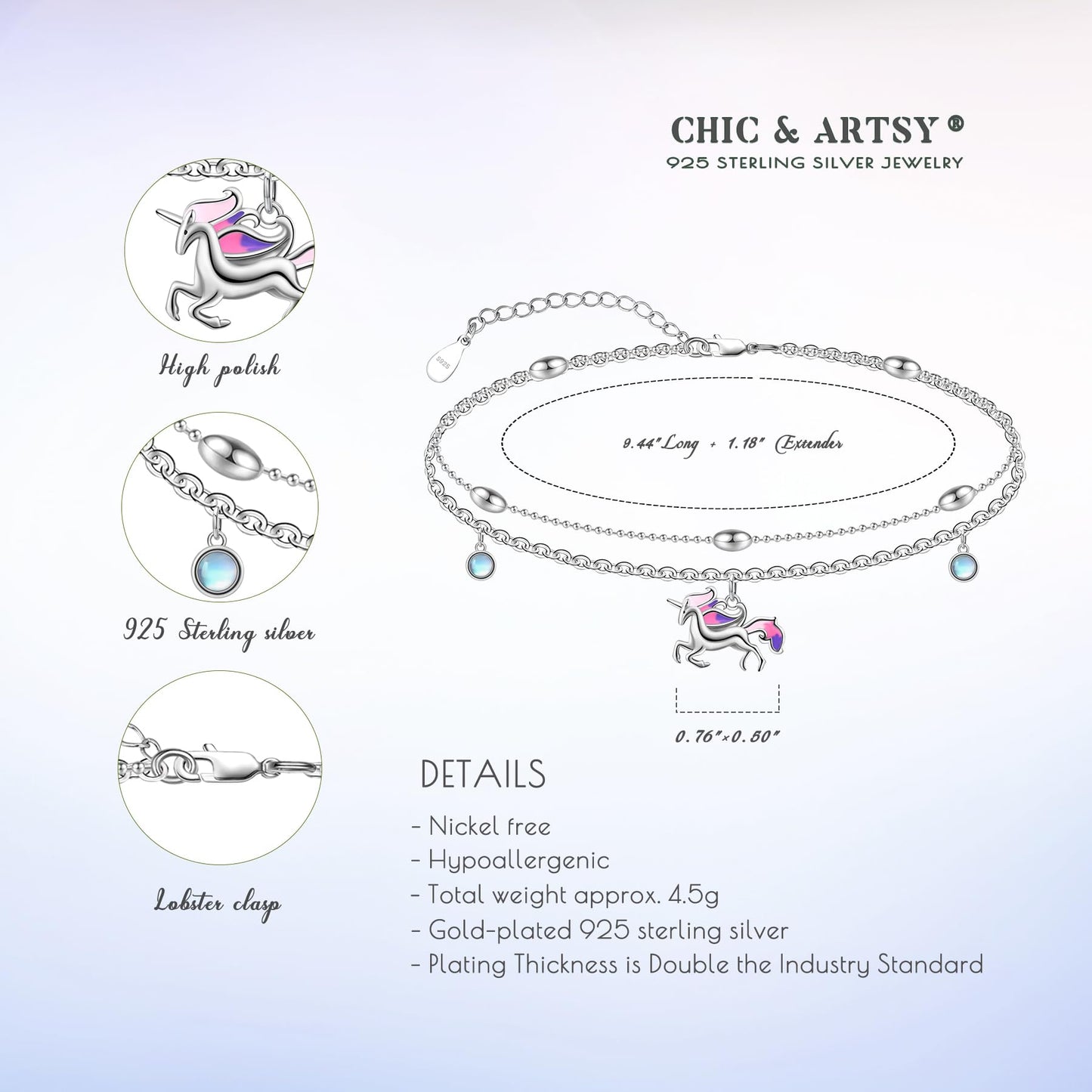 Unicorn Anklet 925 Sterling Silver Unicorn Anklet Cute Unicorn Ladies Anklet