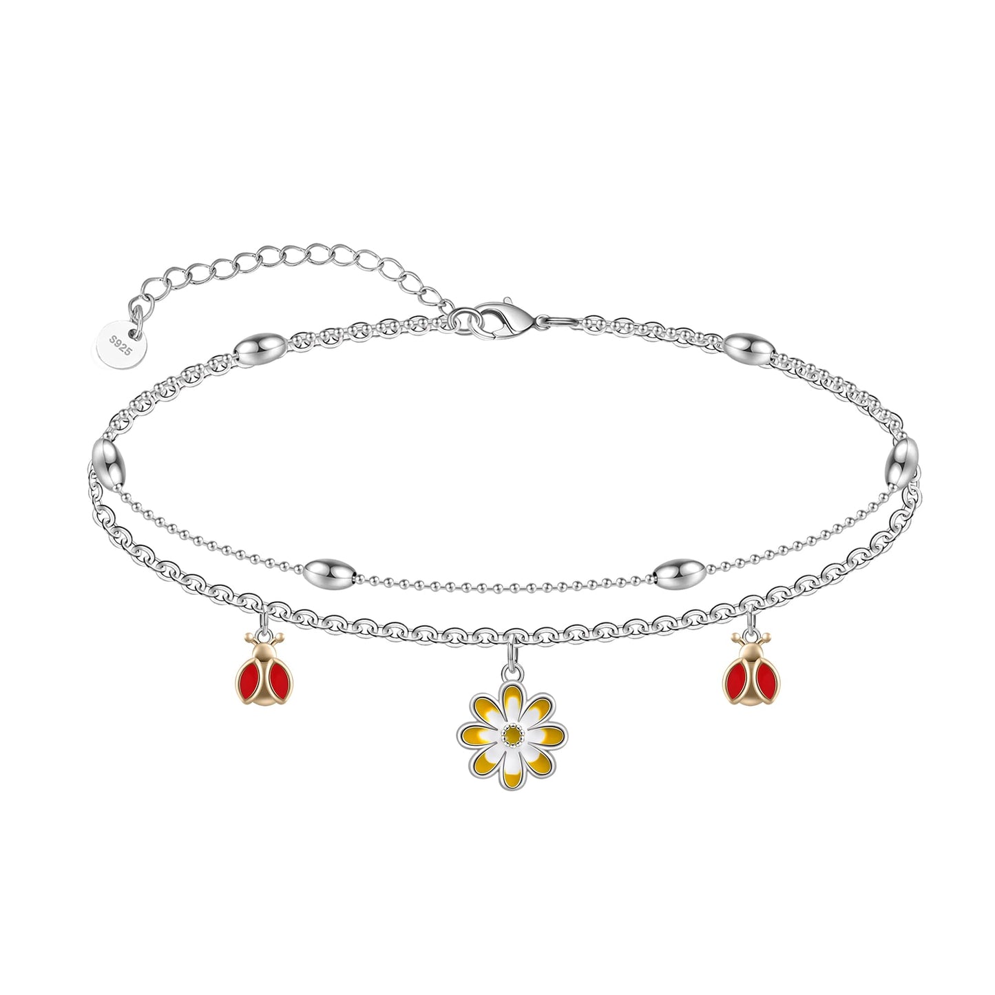 925 Sterling Silver Daisy Layered Anklet Bracelet Sexy Beach Ankle Bracelet for Women