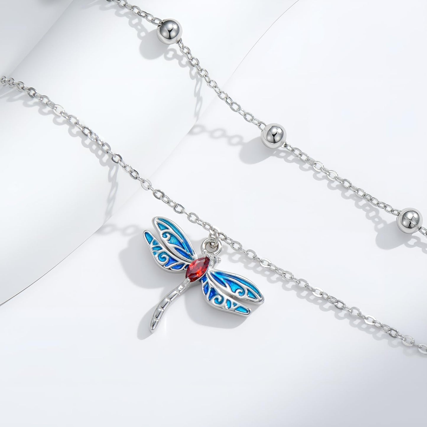 925 Sterling Silver Layered Anklet Bracelet Adjustable Dragonfly Summer Foot Chain Jewelry for Women