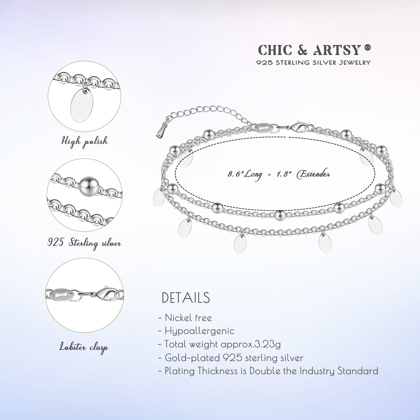 925 Sterling Silver Ankle Bracelet Sandals Multilayer Anklets