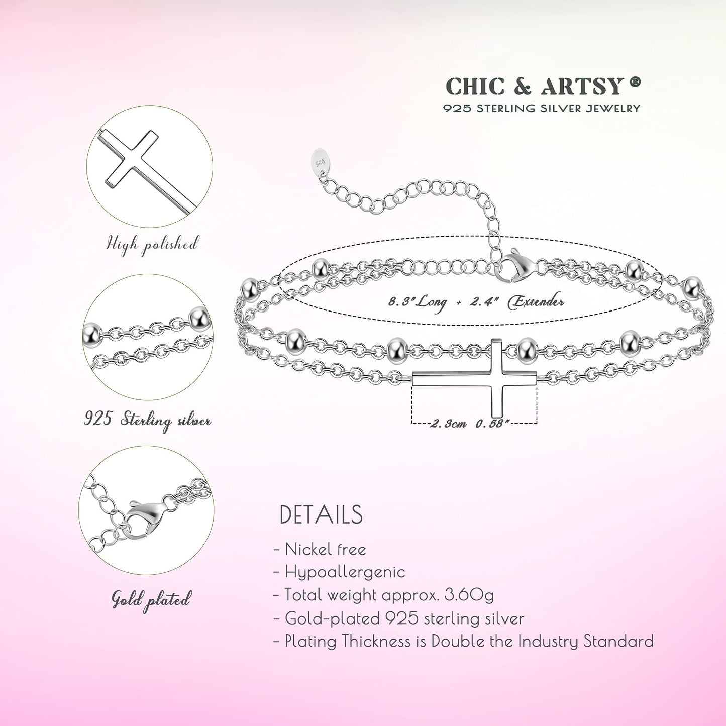 925 Sterling Silver Cross Anklet Bracelet