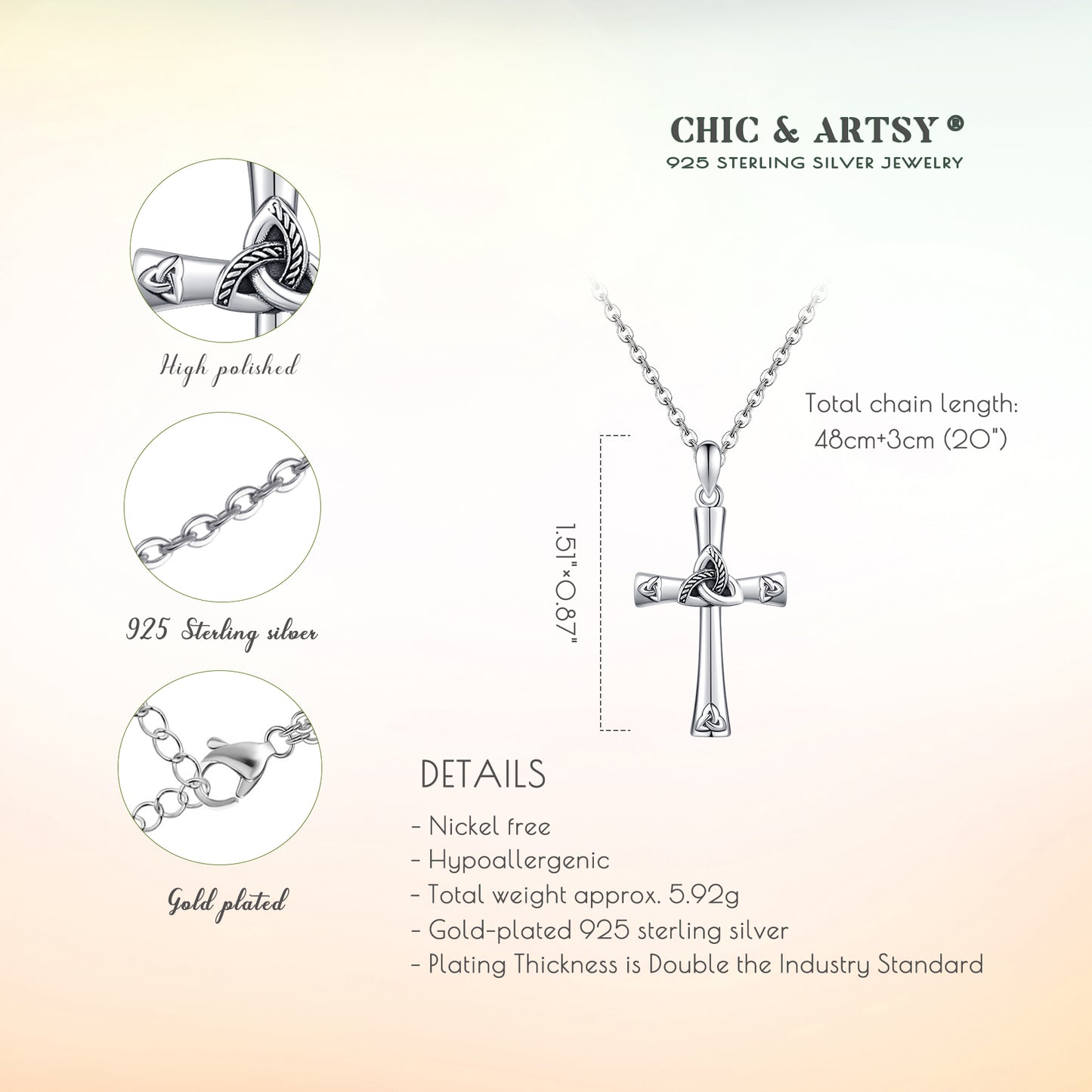 925 Sterling Silver Celtic Knot Cross Pendant Necklace