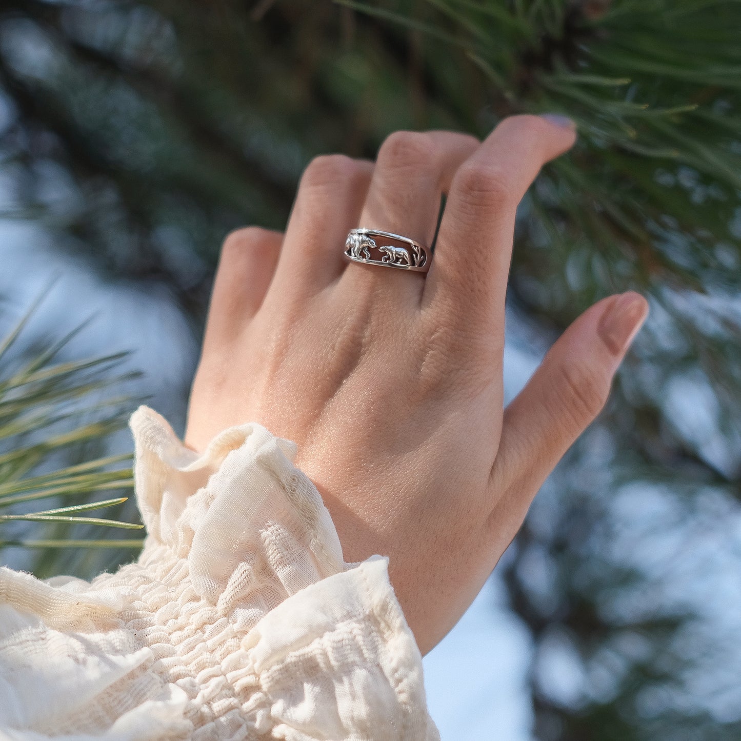 925 Sterling Silver Bear Rings White Gold Bear Ring Best Friend Bear Rings for Women