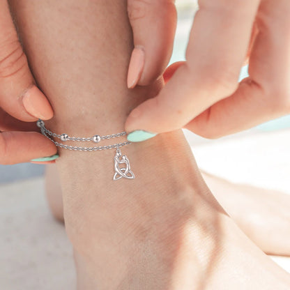 925 Sterling Silver Celtic Knot Triangle Anklets Irish Family Trinity Knot Layered Anklets