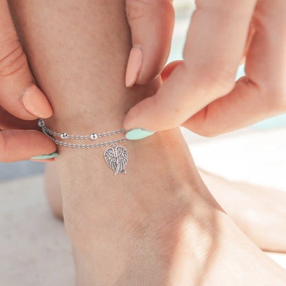 925 Sterling Silver Angel Wings Love Heart Anklet Bracelet