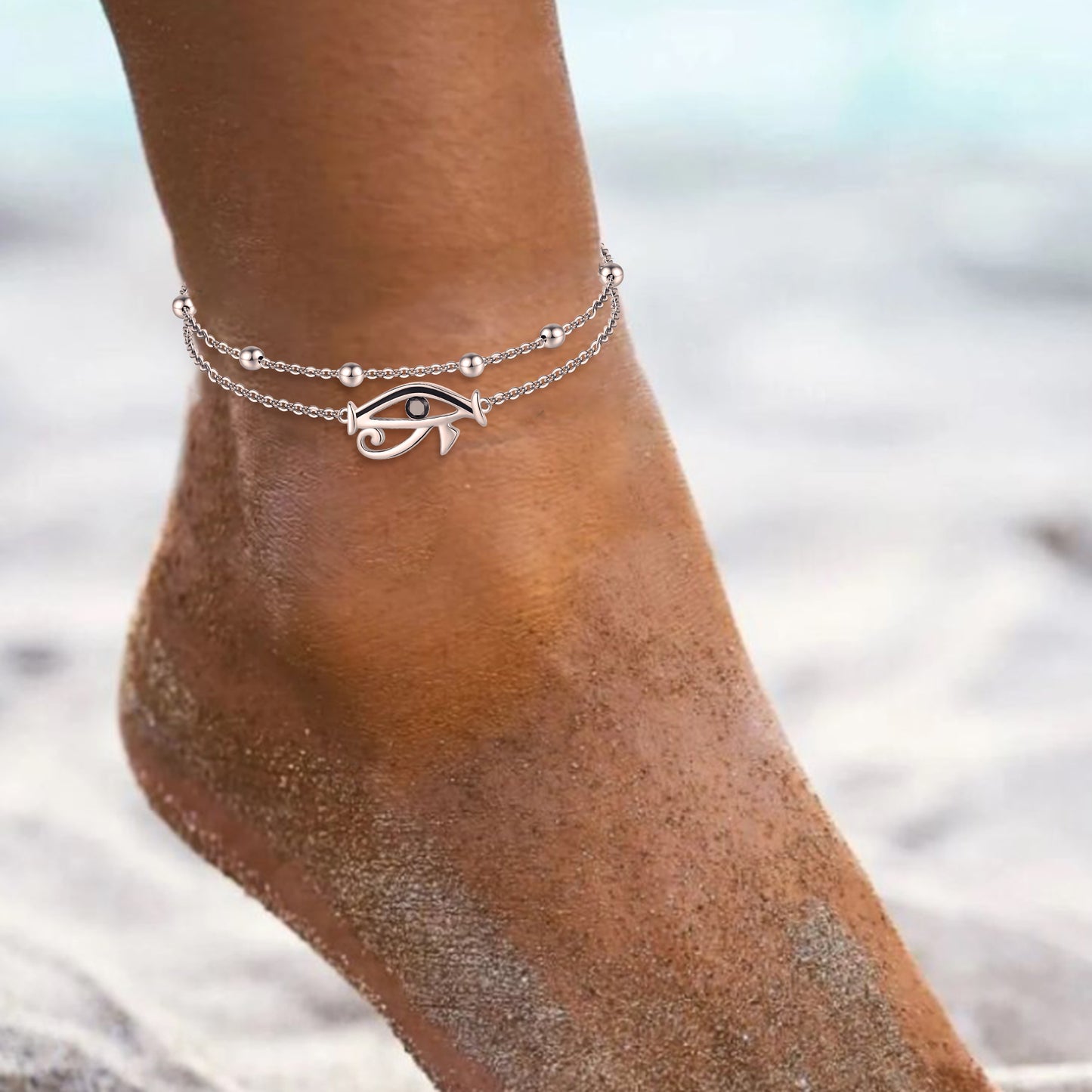 925 Sterling Silver Egyptian Eye of Horus Anklet Bracelets