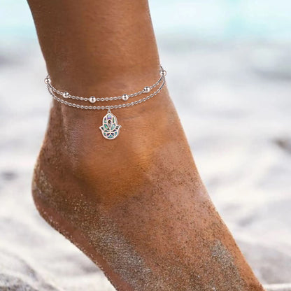 925 Sterling Silver Hamsa Hand Anklet Bracelet