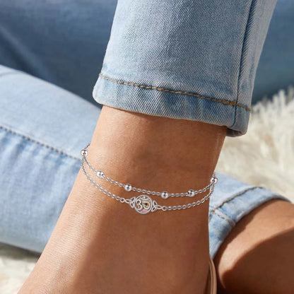 925 Sterling Silver Yoga Om Layered Ankle Bracelet