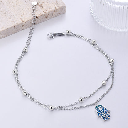 925 Sterling Silver Boho Ankle Bracelet for Women Dainty Evil Eye Foot Chains Adjustable