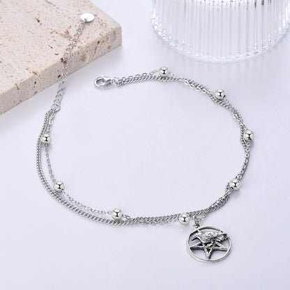 925 Sterling Silver Ankle Bracelet for Women Wiccan Crow Raven Charm Foot Chain