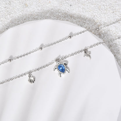 925 Sterling Silver Sea Turtle Anklet Blue Cz Turtle Anklet