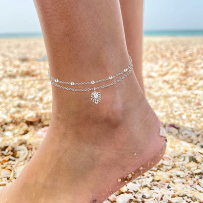 925 Sterling Silver Leaf Anklet 10 Inch Leaf Anklets for Women Layered Anklet