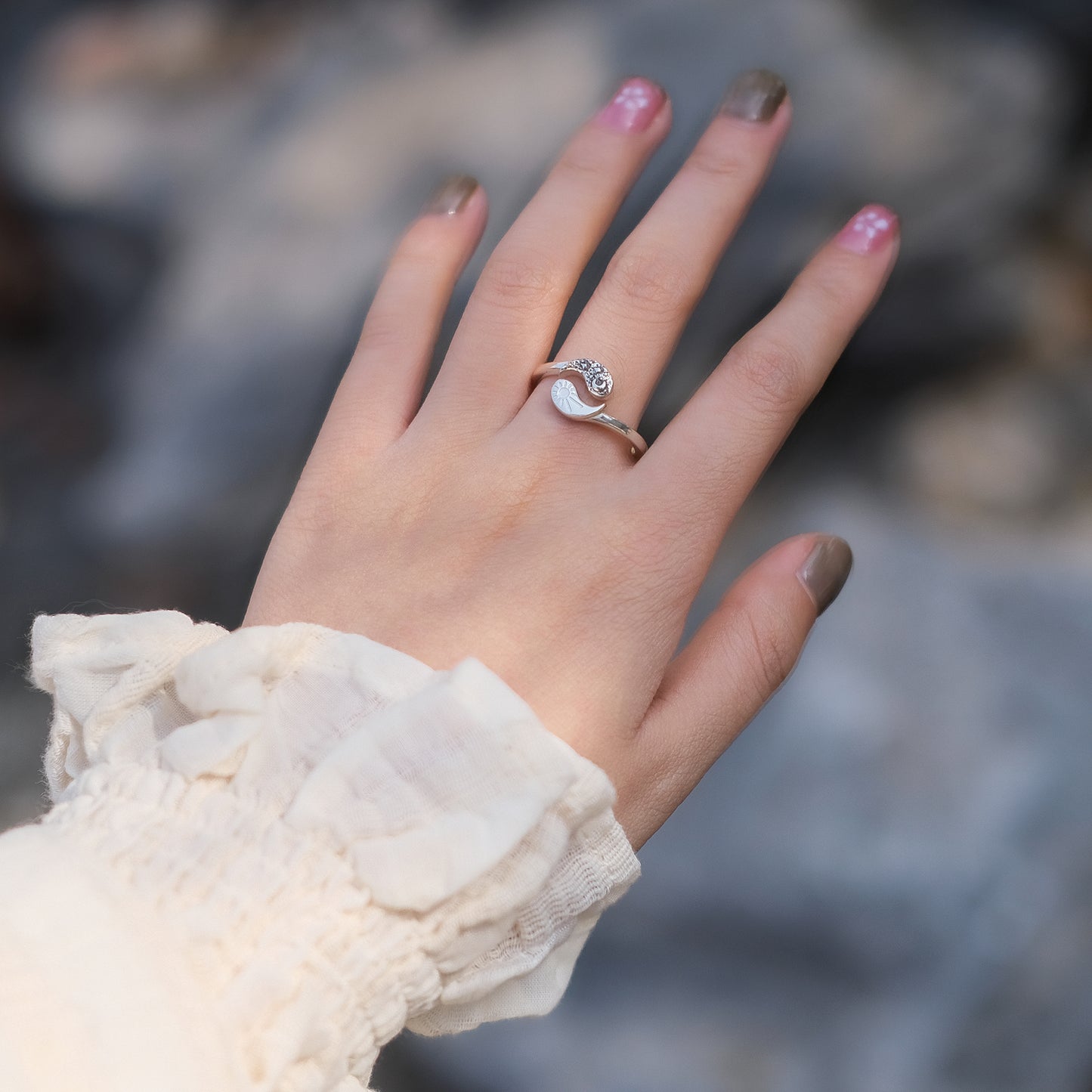 925 Sterling Silver Open Ring Sun Moon Universe Ring Moon Sun Thumb Ring